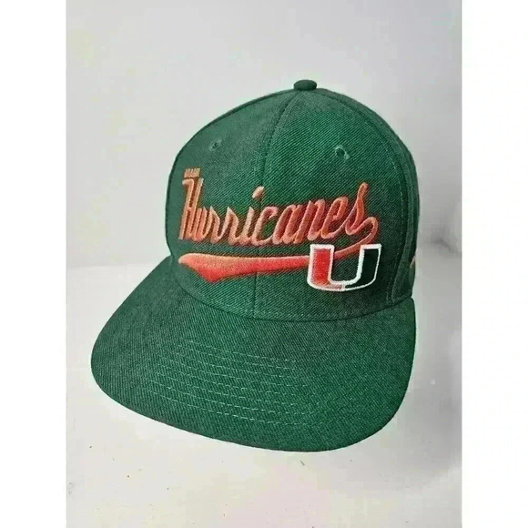 NCAA MIAMI HURRICANES ADIDAS CAP HAT Spellout Logo Snapback Green - Picture 1 of 6